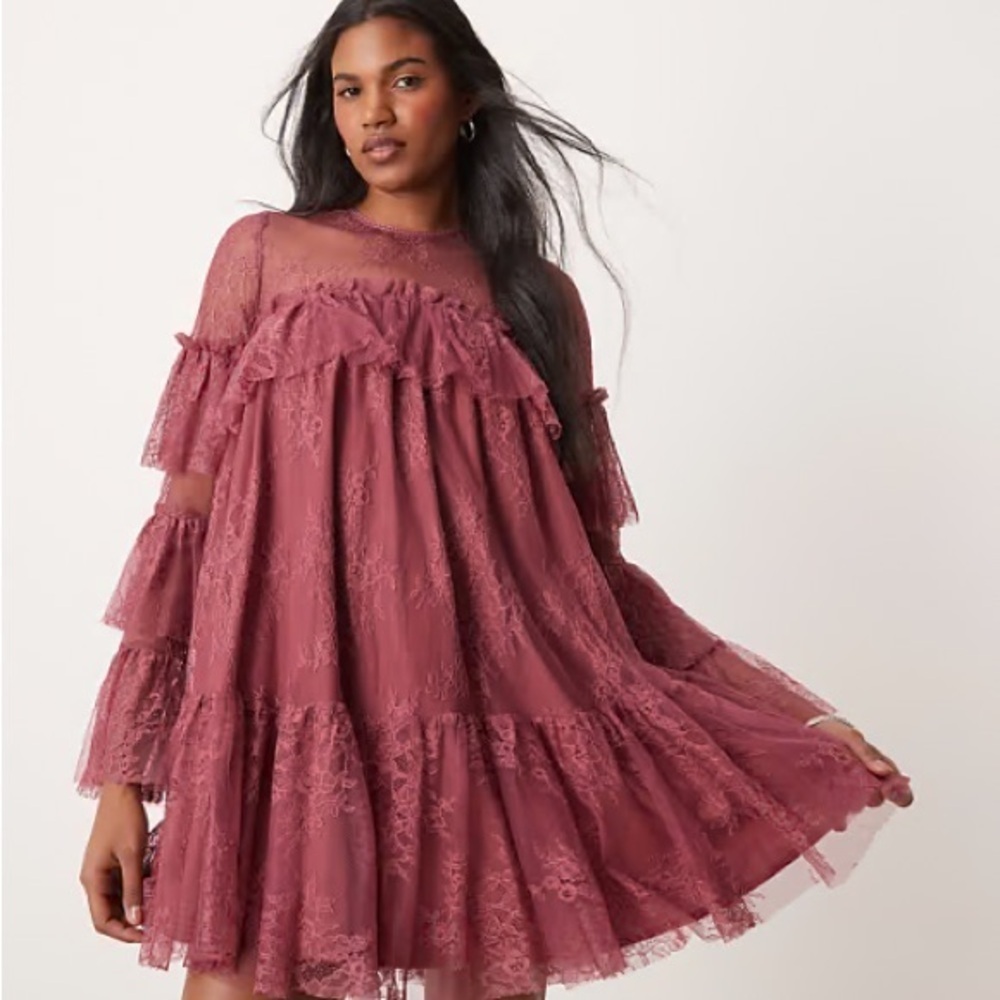 ASOS Design Lace Mini Dress in Berry